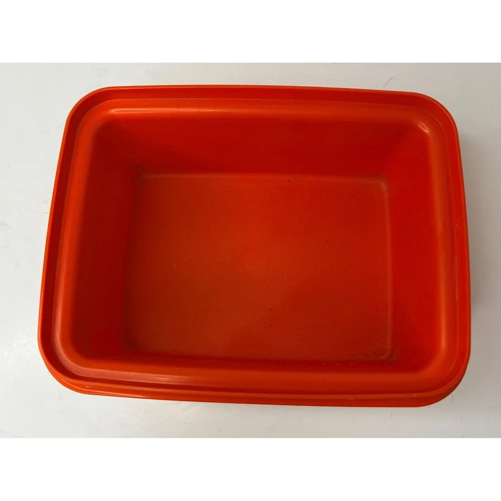 Vintage Tupperware Orange Servalier Rectangular Food Storage Container with Lid